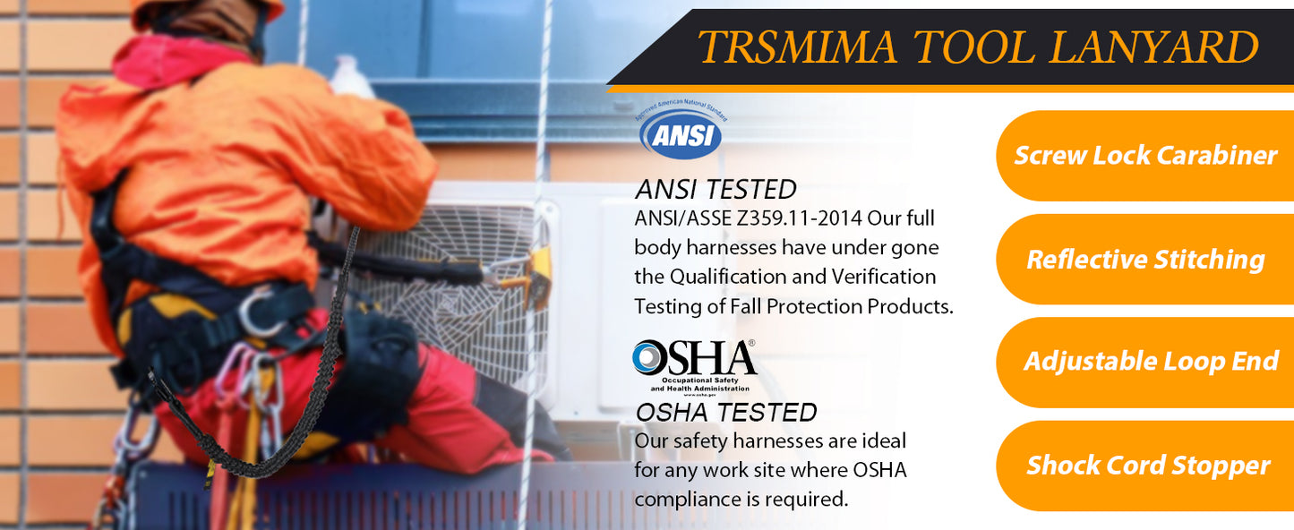 TRSMIMA Safety Tether Tool Lanyard - 1/2/3/5/12/20/50/100 Pack Stretch Strap Safety Fall Protection Tools Leash with Screw Lock Carabiner Clip Mountaineering Safety Compliance for Scaffold Erectors