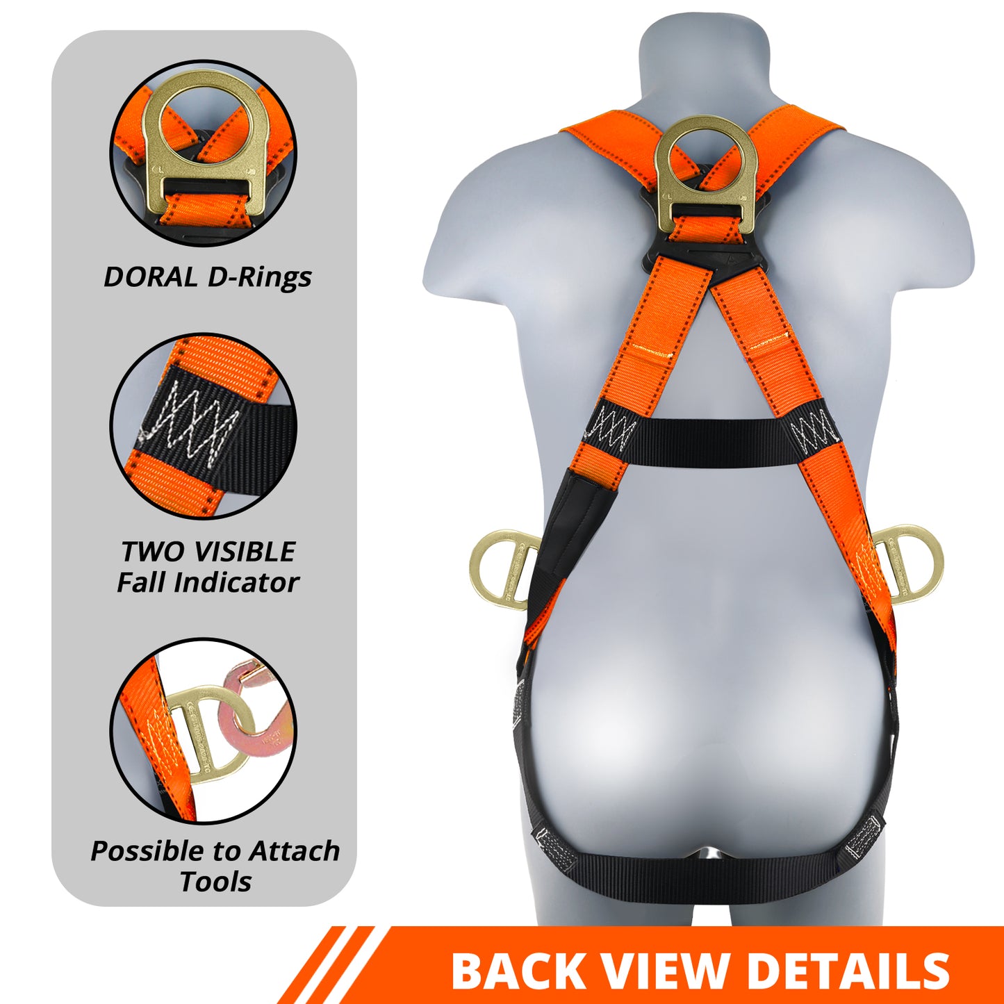 TRSMIMA Safety Harness Fall Protection - Men Construction Full Body Harness Kit for Work with Shock Absorbing Lanyard Tongue Buckle OSHA/ANSI Orange
