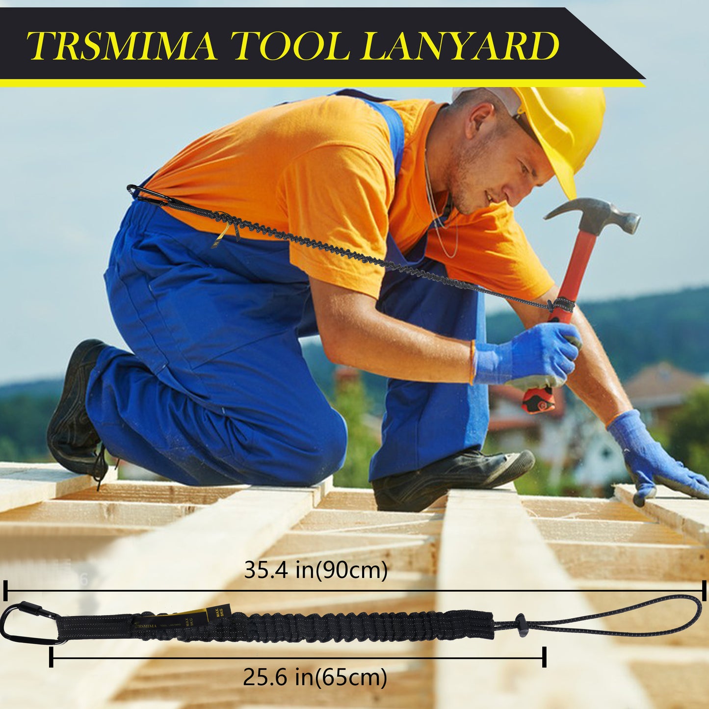 TRSMIMA Safety Tether Tool Lanyard - 1/2/3/5/12/20/50/100 Pack Stretch Strap Safety Fall Protection Tools Leash with Screw Lock Carabiner Clip Mountaineering Safety Compliance for Scaffold Erectors