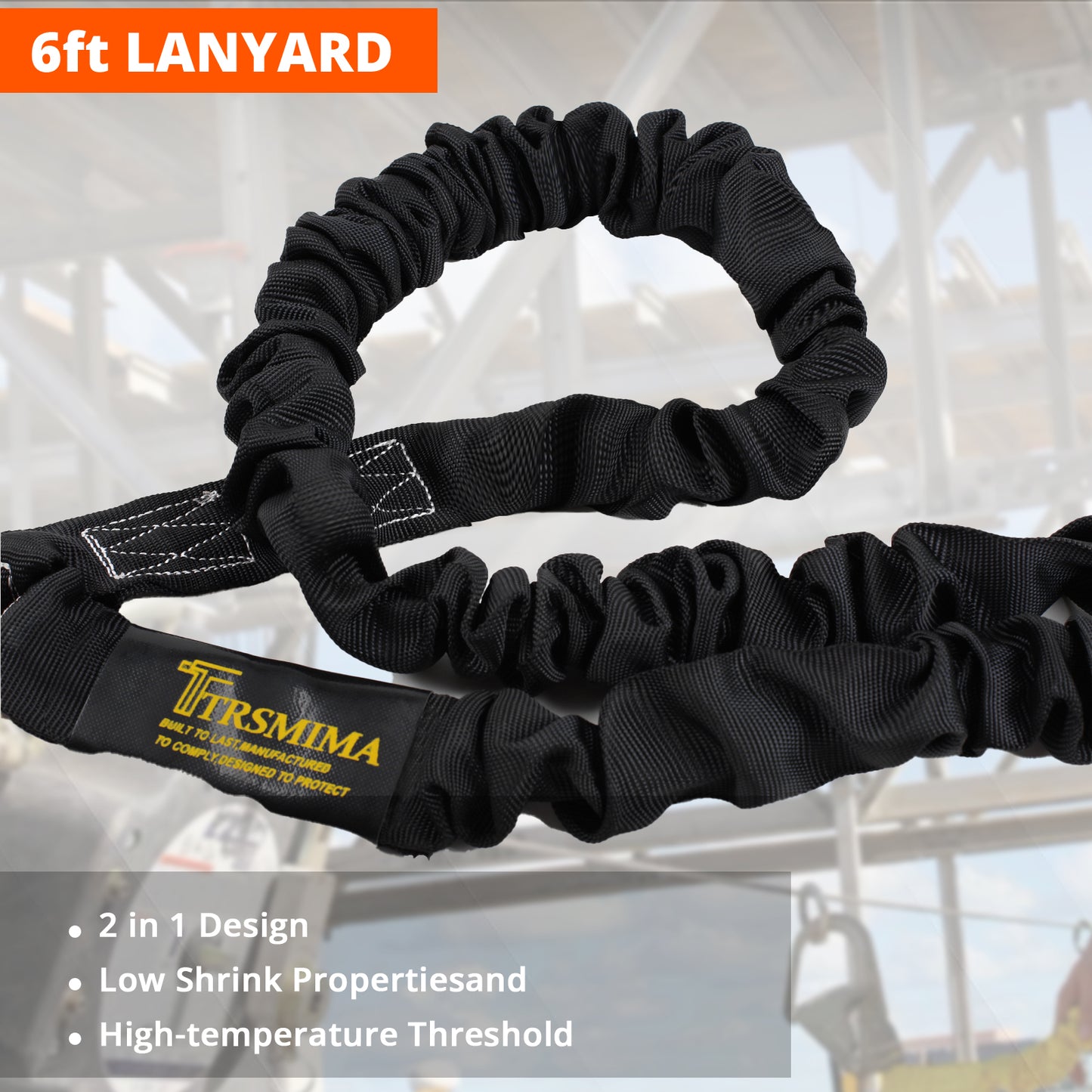 TRSMIMA Safety Harness Fall Protection - Men Construction Full Body Harness Kit for Work with Shock Absorbing Lanyard Tongue Buckle OSHA/ANSI Orange