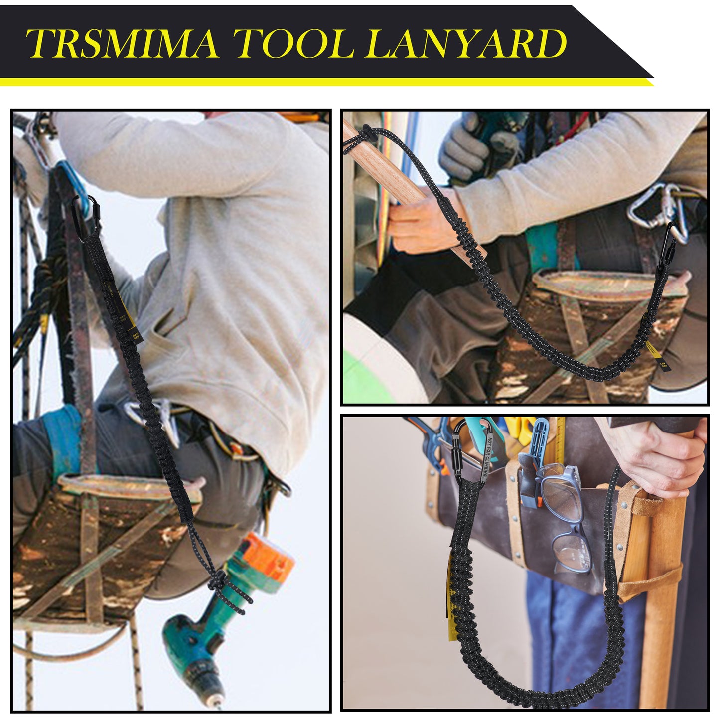 TRSMIMA Safety Tether Tool Lanyard - 1/2/3/5/12/20/50/100 Pack Stretch Strap Safety Fall Protection Tools Leash with Screw Lock Carabiner Clip Mountaineering Safety Compliance for Scaffold Erectors