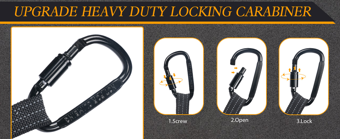 TRSMIMA Safety Tether Tool Lanyard - 1/2/3/5/12/20/50/100 Pack Stretch Strap Safety Fall Protection Tools Leash with Screw Lock Carabiner Clip Mountaineering Safety Compliance for Scaffold Erectors
