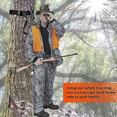 TRSMIMA Tree Stand Hunting Harness - Climbing Stands Strap Treestand Belt with Adjustable Metal Hook Quick Easy Quiet To Use
