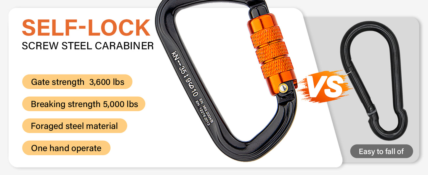 TRSMIMA Steel Wire Core Flipline - 8ft/10ft/12ft Fall Protection Arborist Climbing Tree Arborist 1/2" Galvanized Steel Cable Lanyard Kit with Steel Swivel Snap Hook Triple Lock Carabiner Rope Grab