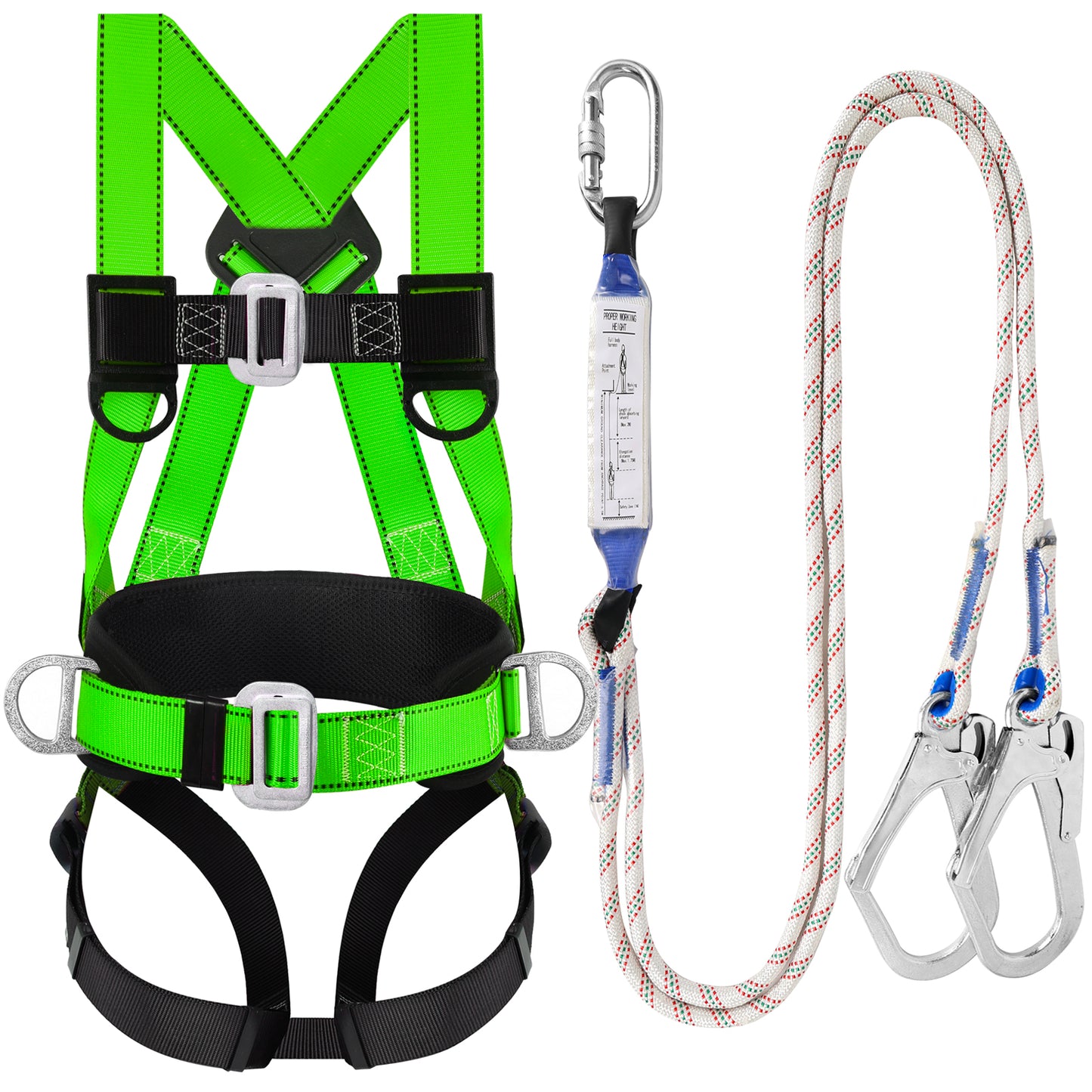 TT TRSMIMA Safety Harness Fall Protection Kit - Full Body Roofing harnesses with Shock Absorbing Lanyard Upgrade Paded