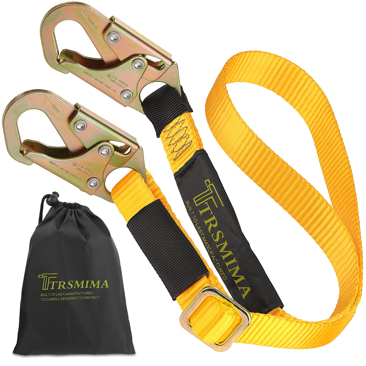 TRSMIMA Tree Climbing Safety Lanyard - 4ft to 6ft Adust Fall protection Webbing Belt Hunting Roof Strap Double Rebar Hook