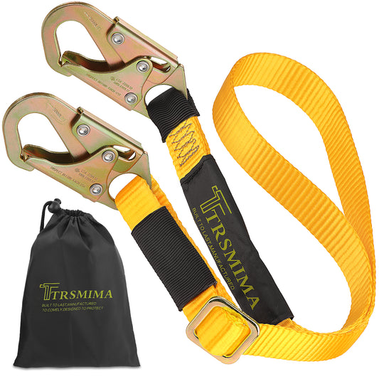 TRSMIMA Tree Climbing Safety Lanyard - 4ft to 6ft Adust Fall protection Webbing Belt Hunting Roof Strap Double Rebar Hook