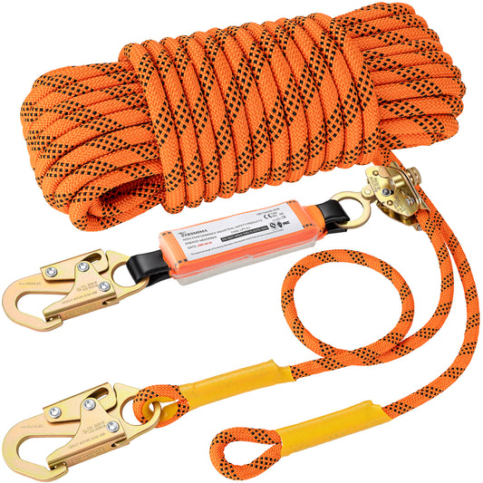 TRSMIMA Roofing Fall Protection Rope - 50ft Heavy Duty Harness Safety Lanyard with Grab Snap Hook for Roof Work Construction