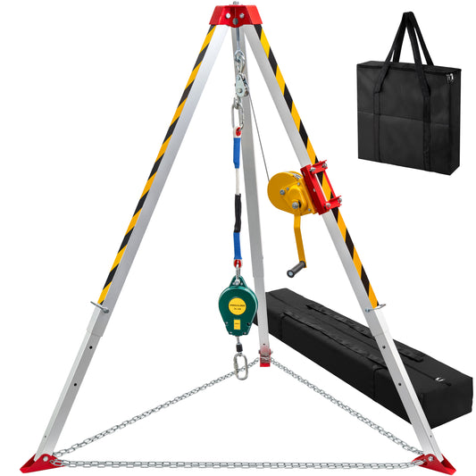 TRSMIMA Confined Space Tripod Kit - Heavy Duty Rescue Tripod Lifting Hoist 1200LBS Winch| 7'Adjustable Legs| 98' Cable Portable Tripod Kit| 32.8' Fall Protection| 4.4-7.02ft Working Height