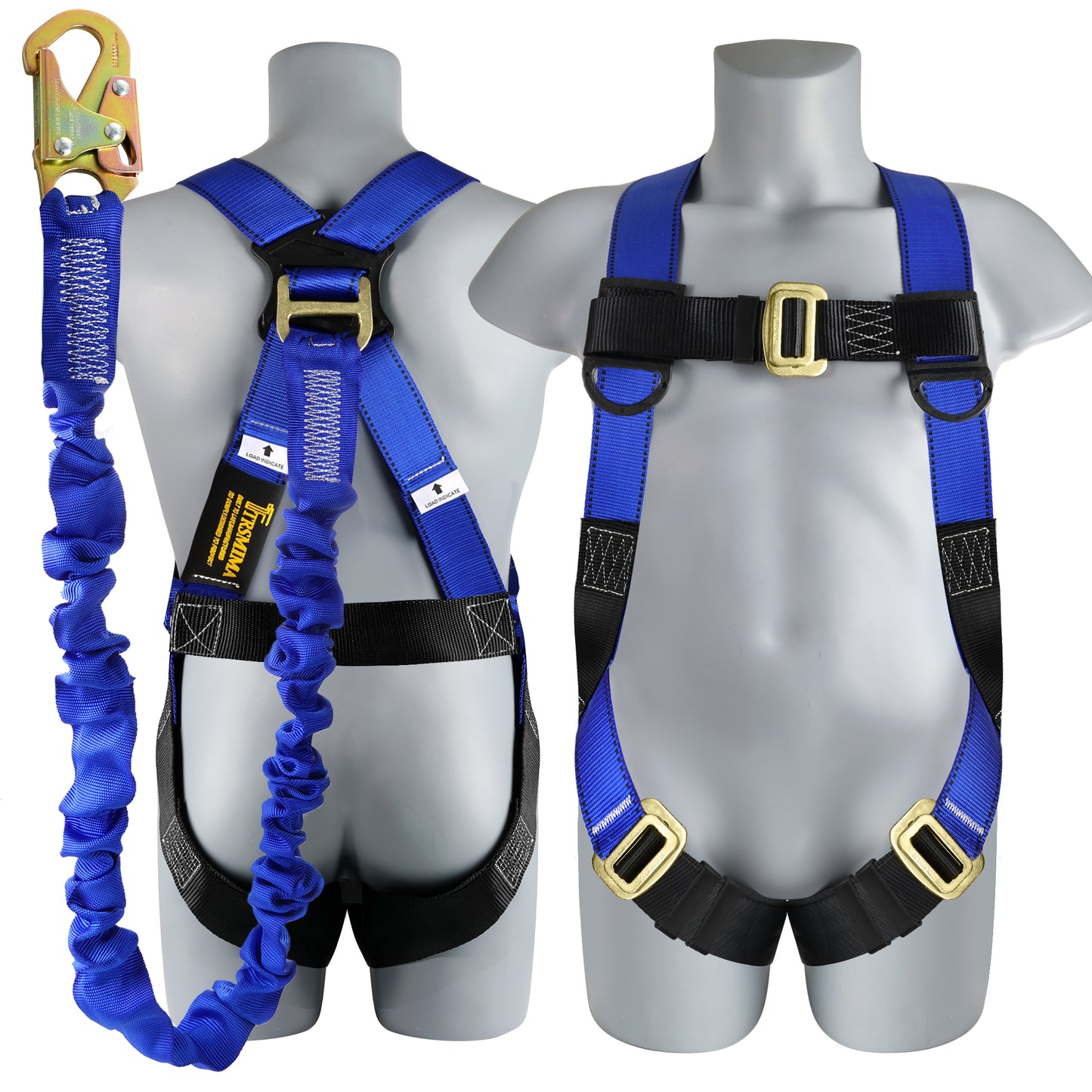 TRSMIMA Safety Harness Fall Protection - Full Body Construction Roofing Harness Kit Attached 6 ft Lanyard ANSI