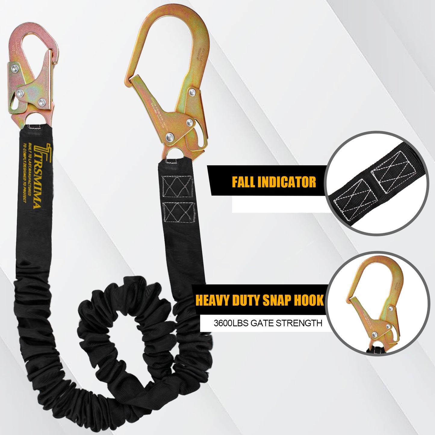 TRSMIMA Safety Harness Lanyard Retractable - Fall Protection Climbing Tree Strap 6 FT Single Leg Internal Shock Absorbing with Hook