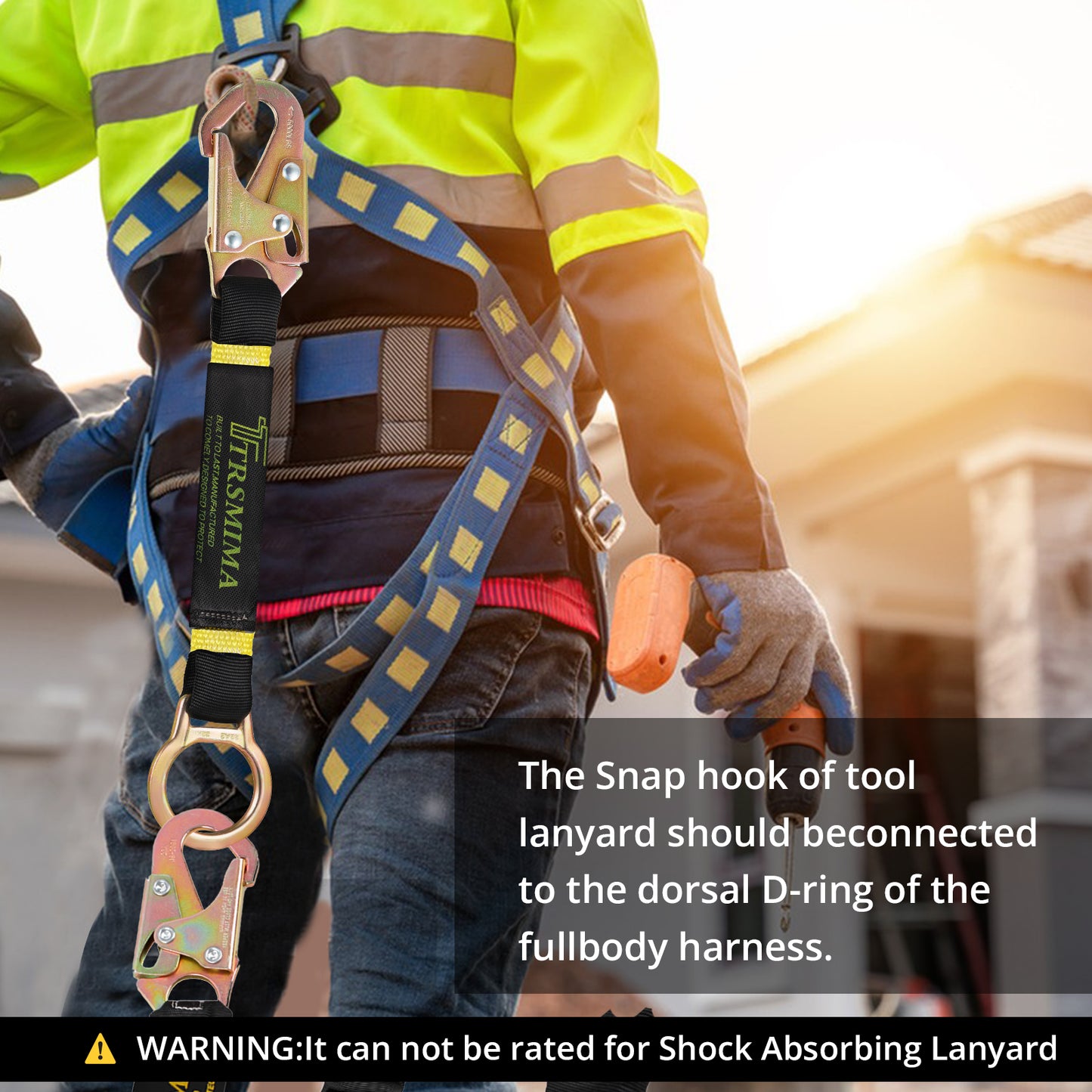 TRSMIMA Safety Harness Extension Lanyard - 18”D-ring Extender Fall Protection Arrest System with Snap Hook Connector Ring ANSI
