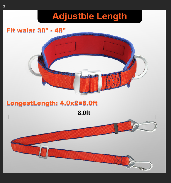 Trsmima Safety Belt with Adjustable Lanyard and Updated Waist Pad - Tree Climbing Belt Harness - Safety Lanyard Fall Protection- Fall Arrest Kite Climbing Lanyard,Ladder Safety Harness