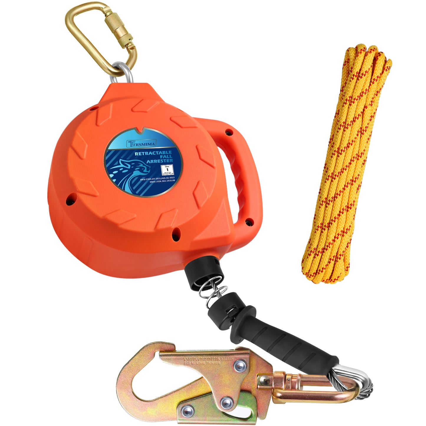 TRSMIMA Fall Protection Retractable Lanyard - 20ft/30ft/50ft Self-Retracting Fall Arrest Safety Construction Roofing Galvanized Steel Cable Two Internal Shock Absorber System Waterproof Housing