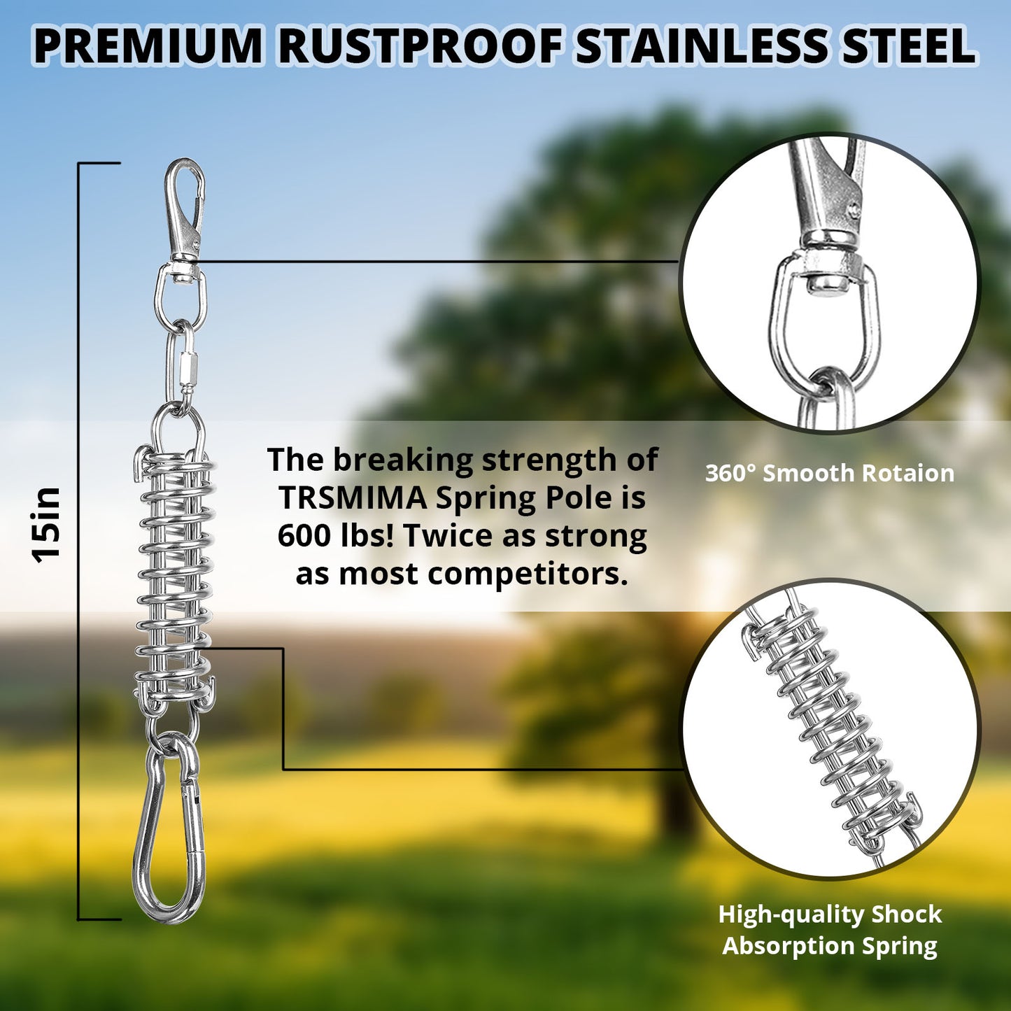 TT TRSMIMA Spring Pole Rope Toys: Rope Pull & Tug of War with a Big Spring Pole Kit & 2 Strong 16ft Toys - Muscle Builder Interactive Toy for Pitbull Medium to Large Dog