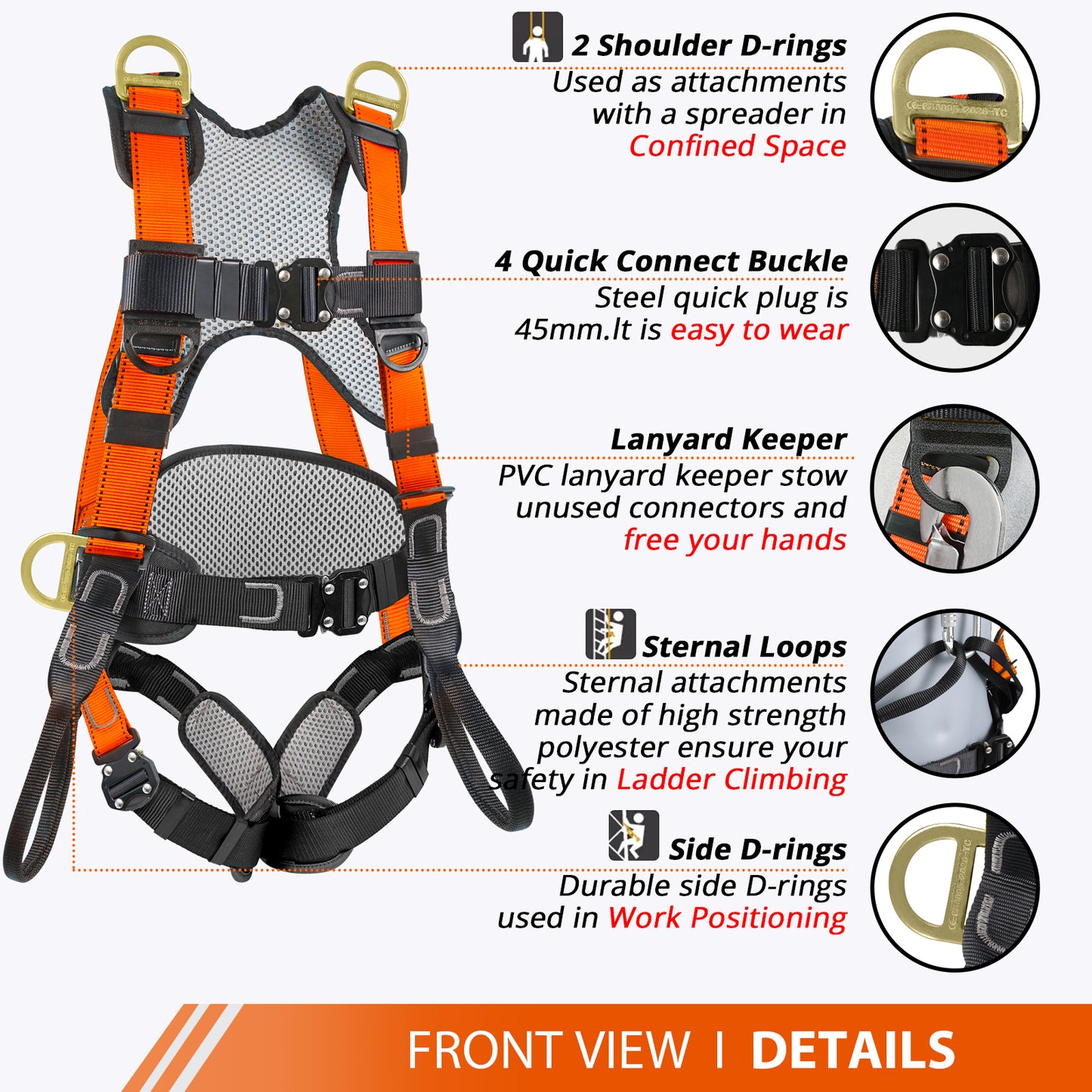 TT TRSMIMA Safety Harness Fall Protection Upgrade 4 Quick Buckles Construction Full Body Harness 6 Adjustment D-ring