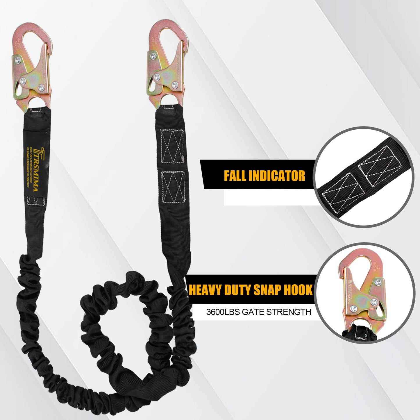 TRSMIMA Safety Harness Lanyard Retractable - Fall Protection Climbing Tree Strap 6 FT Single Leg Internal Shock Absorbing with Dual Snap Hook
