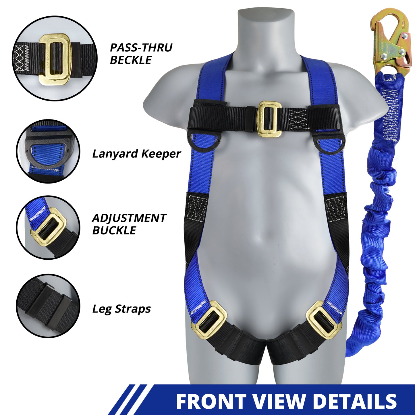 TRSMIMA Safety Harness Fall Protection - Full Body Construction Roofing Harness Kit Attached 6 ft Lanyard ANSI