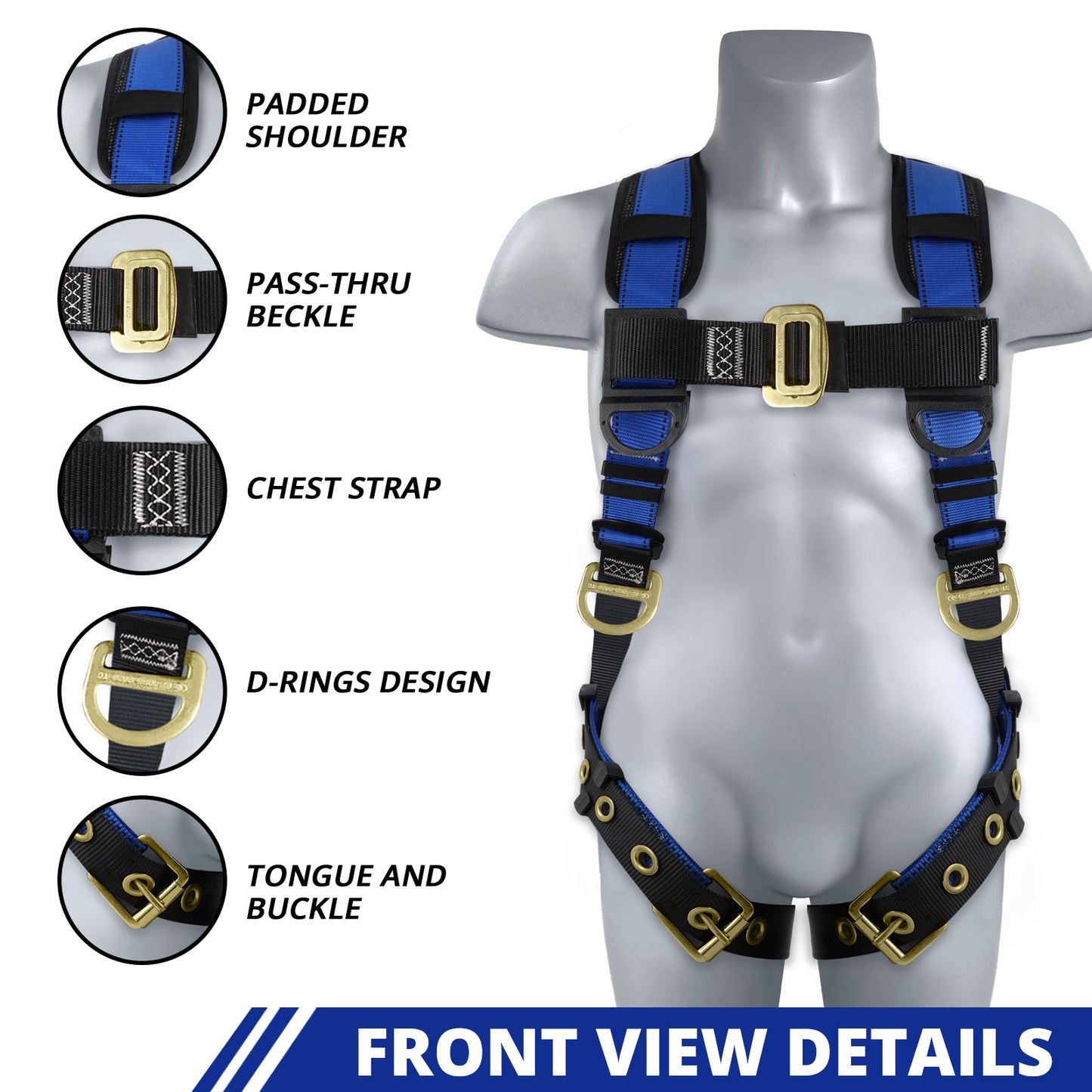 TRSMIMA Safety Harness Fall Protection - Fall Arrest Climbing Roofing Work Belt with Back Shoulder Padded D-Ring Grommet Legs Approved ANSI
