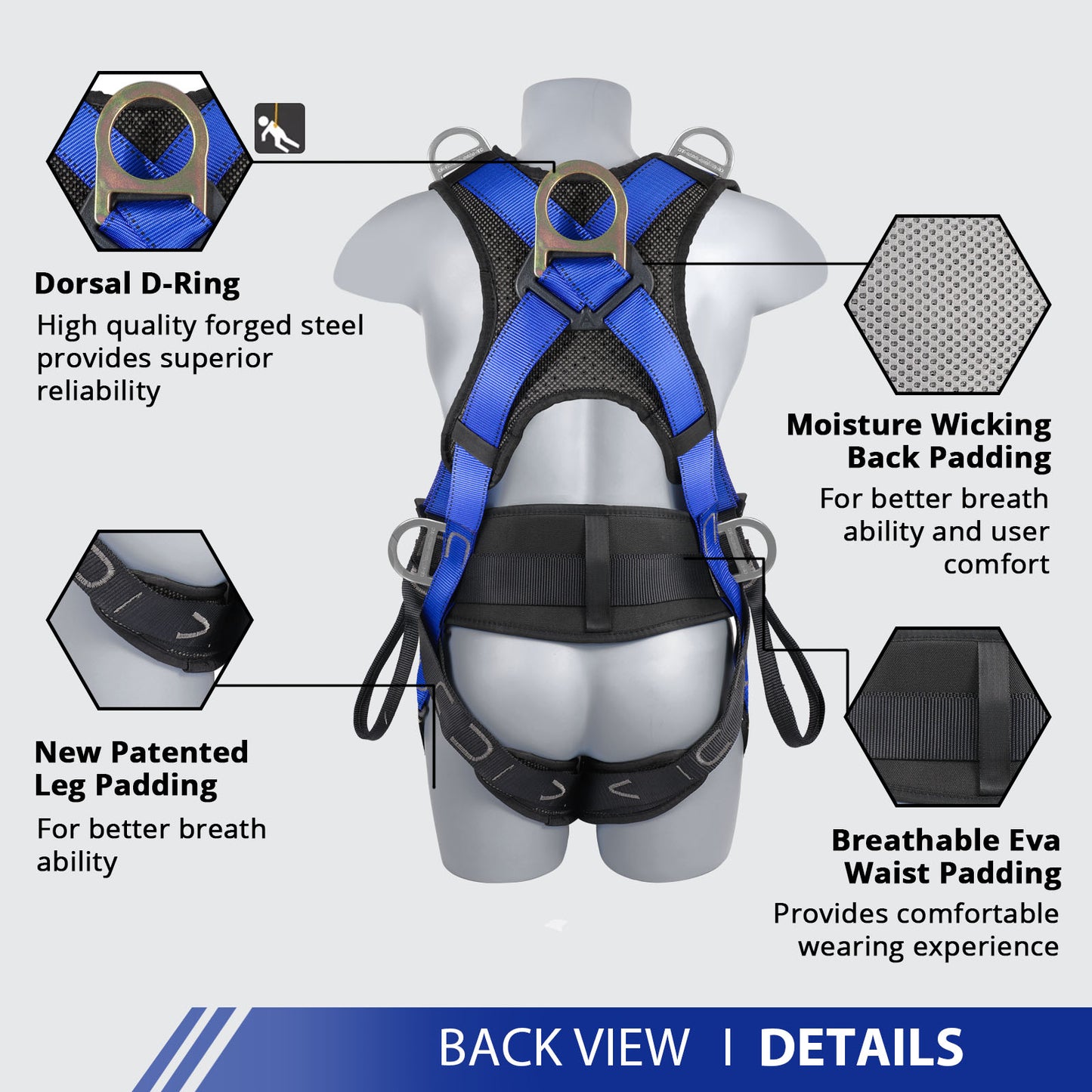 Safety Harness Fall Protection Upgrade 4 Quick Buckles Construction Full Body Harness with 6 Adjustment D-ring