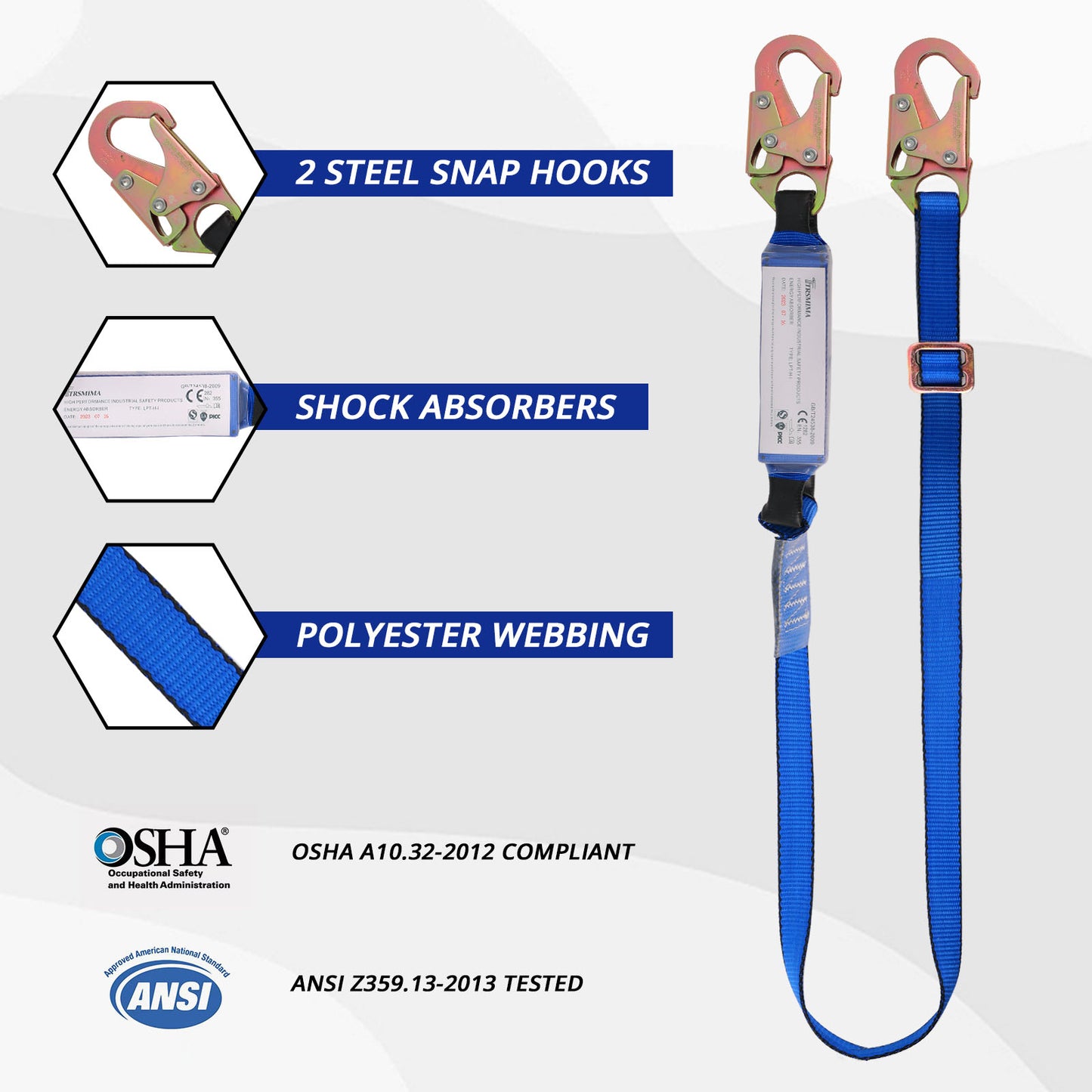 TRSMIMA Safety Harness Fall Protection - Roofing Full Body Construction Lanyard Kit Men Fall Arrest Work Tree Climbing Roofer D-ring ANSI