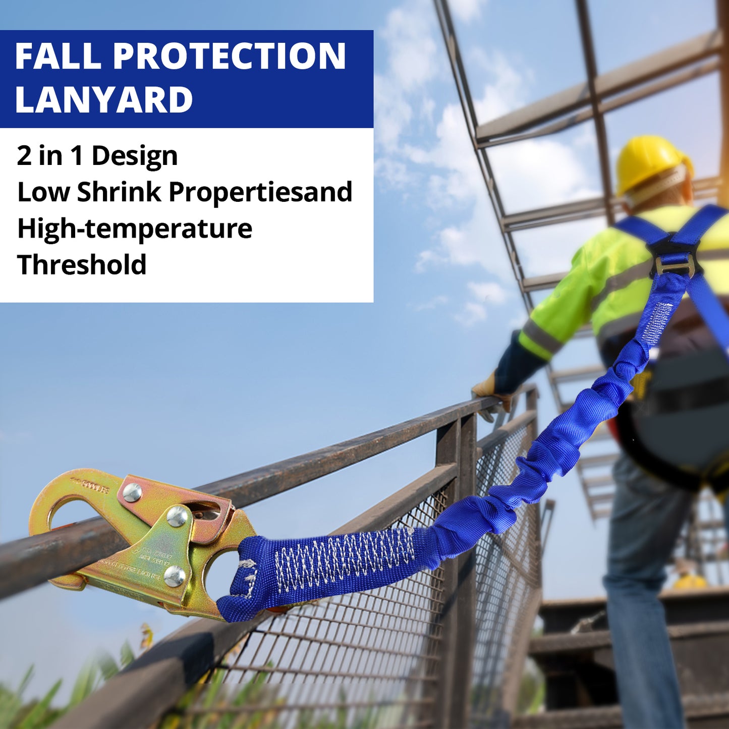 TRSMIMA Safety Harness Fall Protection - Full Body Construction Roofing Harness Kit Attached 6 ft Lanyard ANSI