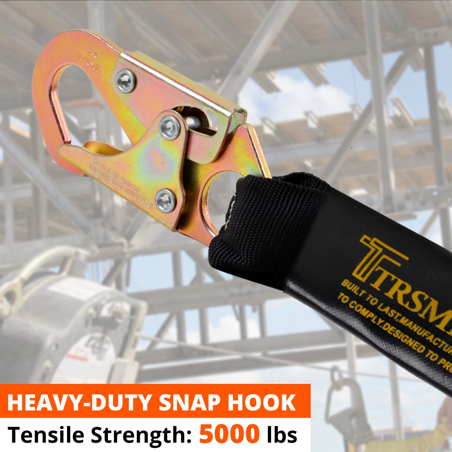 TRSMIMA Safety Harness Fall Protection - Men Construction Full Body Harness Kit for Work with Shock Absorbing Lanyard Tongue Buckle OSHA/ANSI Orange