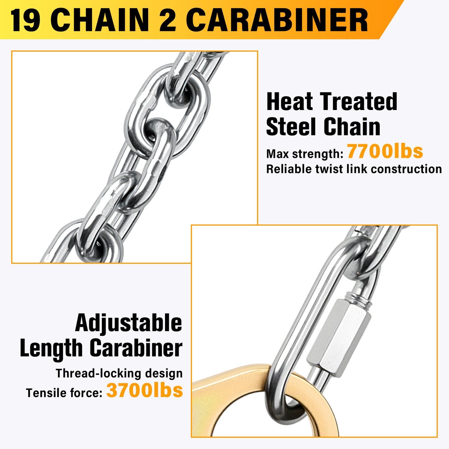 TRSMIMA Rebar Positioning Chain Assembly - Safety Lanyard Fall Protection Sling Chain Rebar with Swivel Double Self-Locking Snap Hooks Construction Positioning