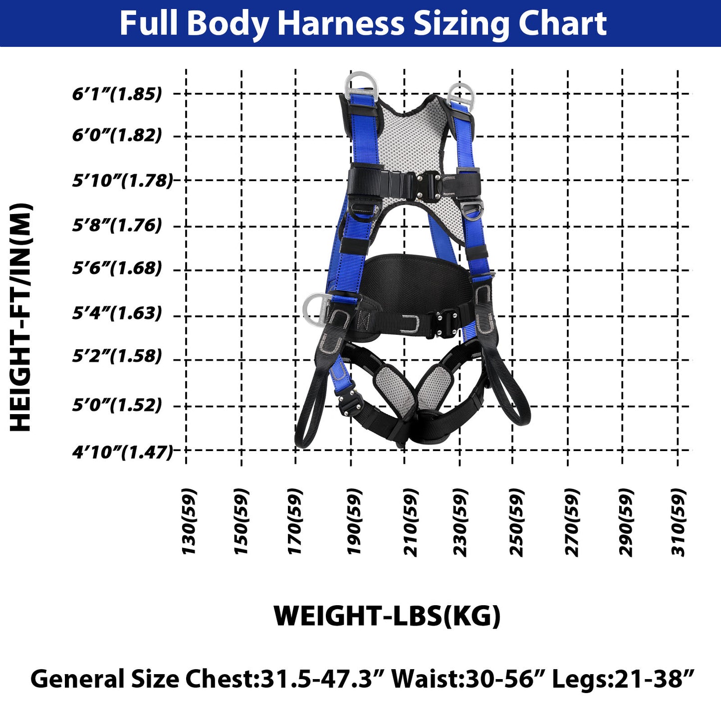 Safety Harness Fall Protection Upgrade 4 Quick Buckles Construction Full Body Harness with 6 Adjustment D-ring