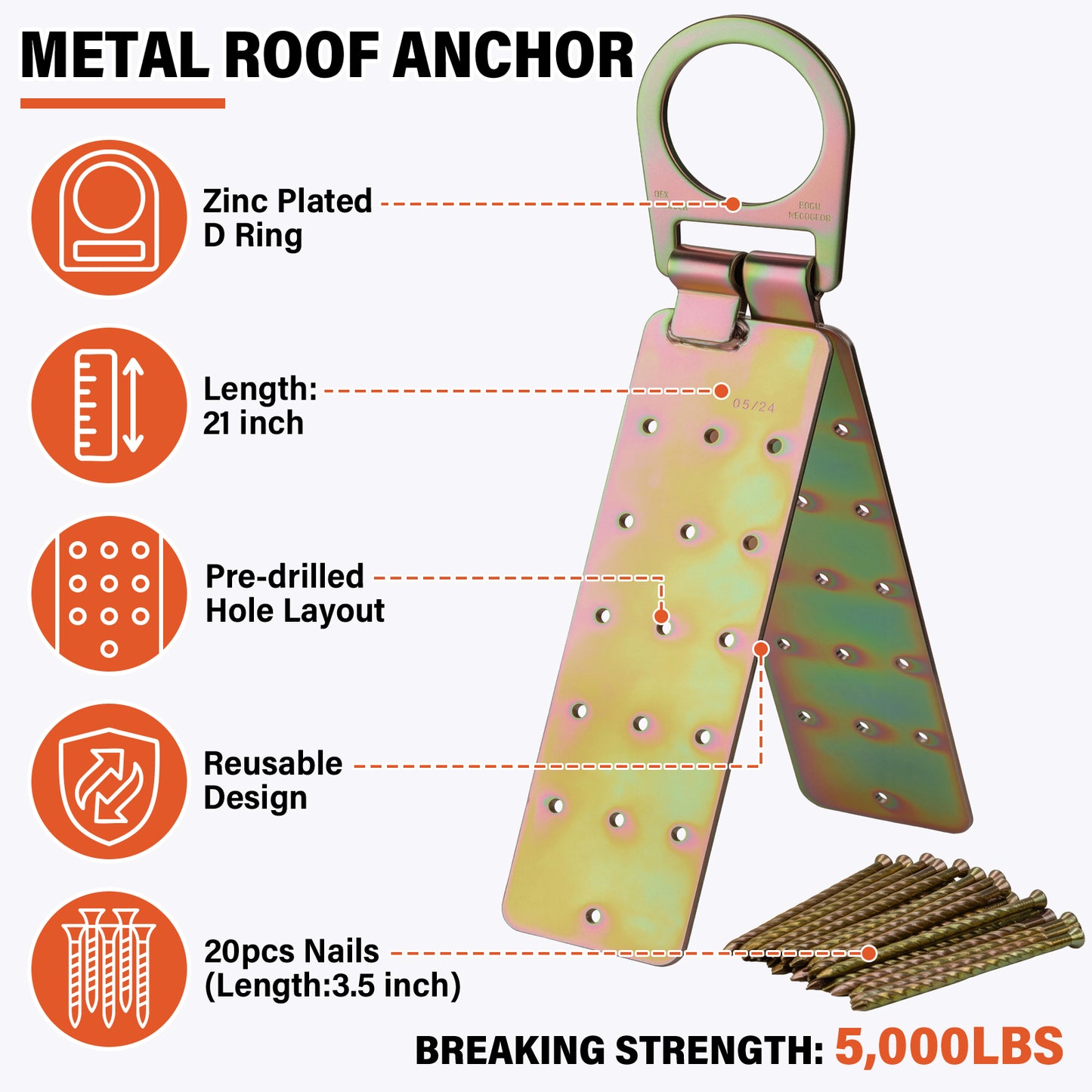 Safety Harness Fall Protection Kit - Roofing Harnesses 50ft Safety Rope Lanyard Kit 5 Gallon Bucket Kit Roof Top Anchor Construction Work 20pcs Nails Included