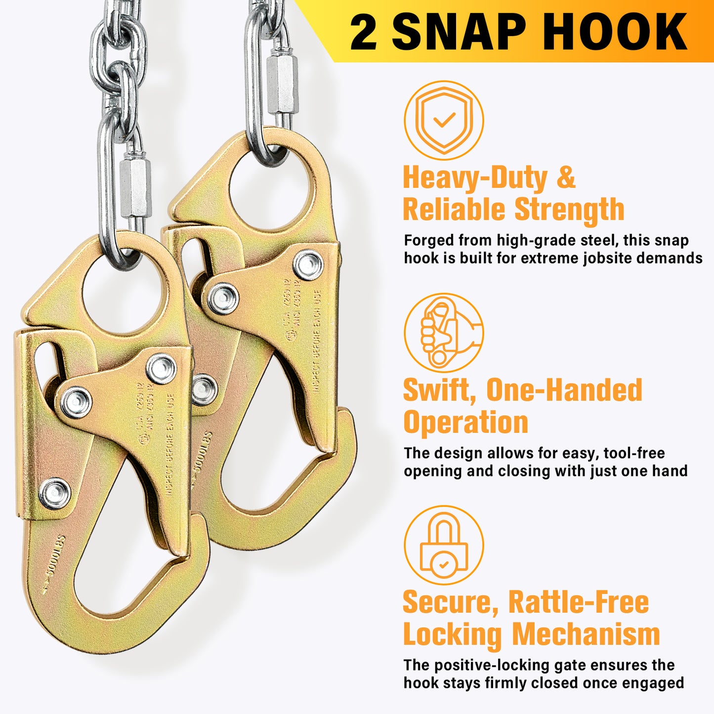 TRSMIMA Rebar Positioning Chain Assembly - Safety Lanyard Fall Protection Sling Chain Rebar with Swivel Double Self-Locking Snap Hooks Construction Positioning