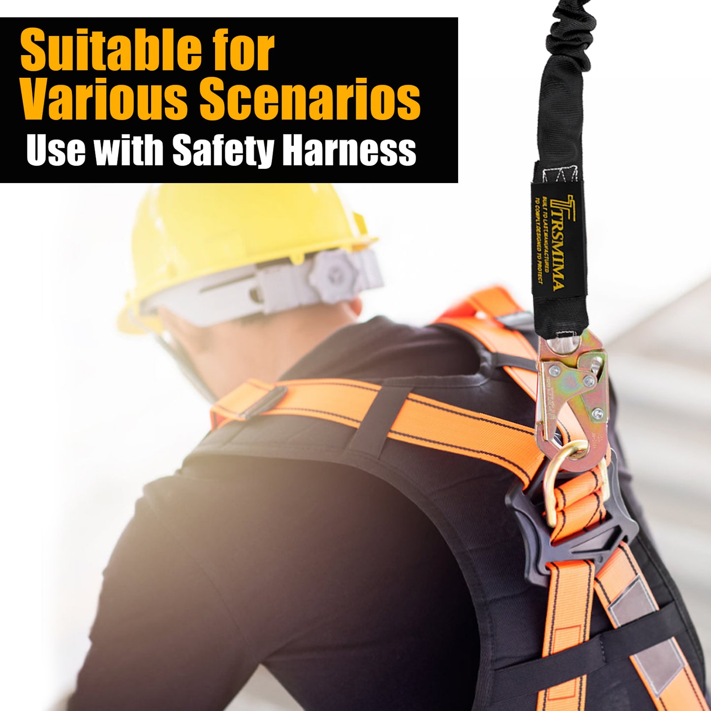 TRSMIMA Safety Harness Lanyard Retractable - Fall Protection Climbing Tree Strap 6 FT Single Leg Internal Shock Absorbing with Hook