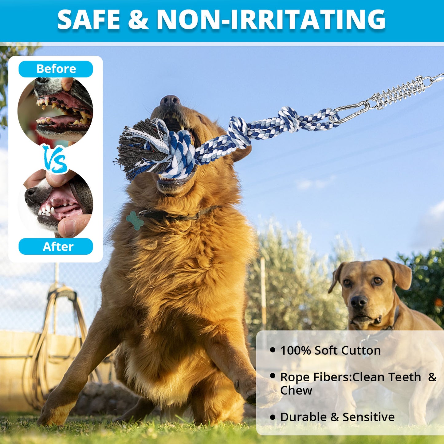 TT TRSMIMA Spring Pole Rope Toys: Rope Pull & Tug of War with a Big Spring Pole Kit & 2 Strong 16ft Toys - Muscle Builder Interactive Toy for Pitbull Medium to Large Dog