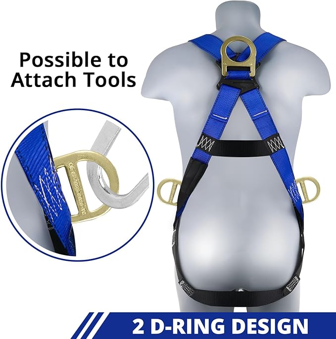 TRSMIMA Safety Harness Fall Protection - Men Full Body Construction Roofing Work Belt with 5 Point Adjustment Back D-Ring Grommet Legs ANSI