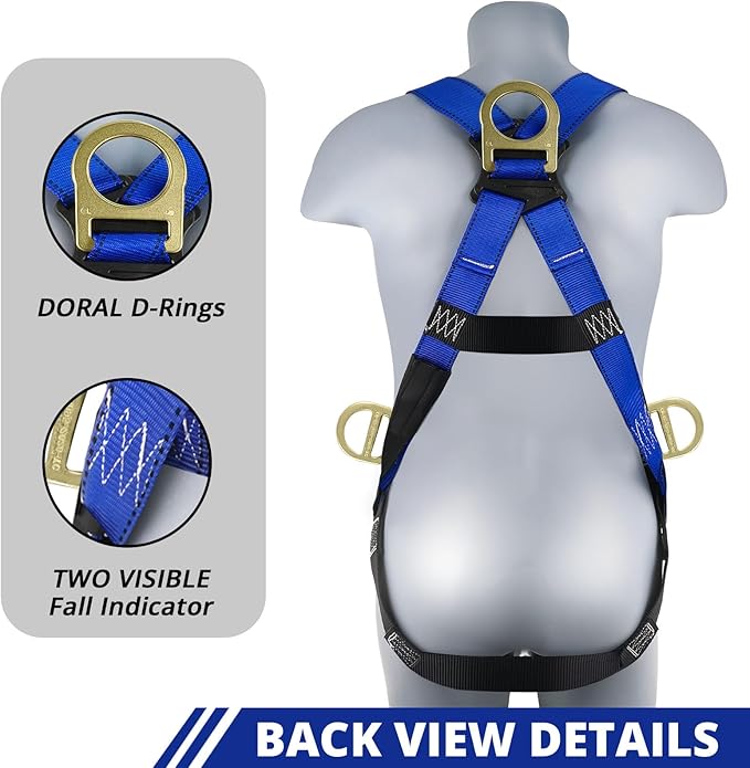 TRSMIMA Safety Harness Fall Protection - Men Full Body Construction Roofing Work Belt with 5 Point Adjustment Back D-Ring Grommet Legs ANSI