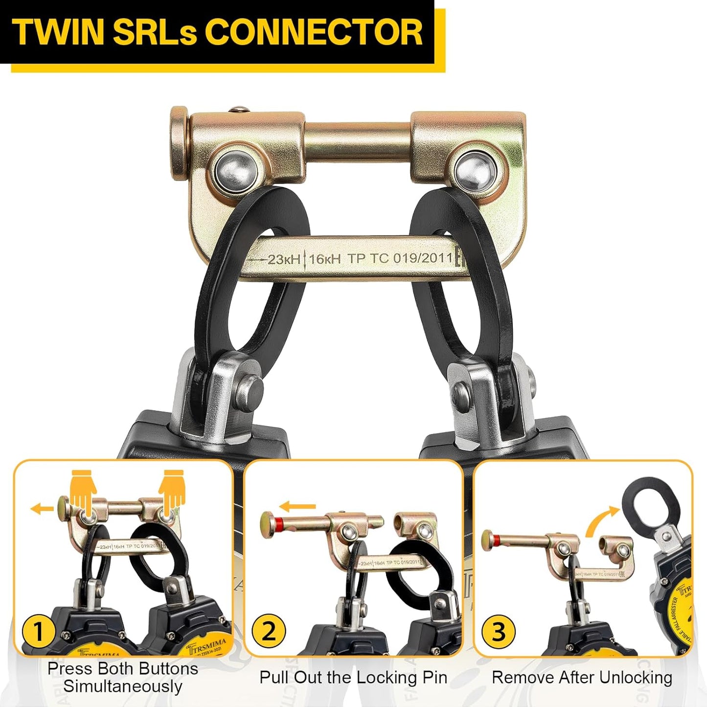 TRSMIMA Fall Protection Retractable Lanyard - 6FT Twin Leg SRL Self Retracting Lanyard for Roofing and Construction - Lightweight Webbing with Dual Aluminum Hooks