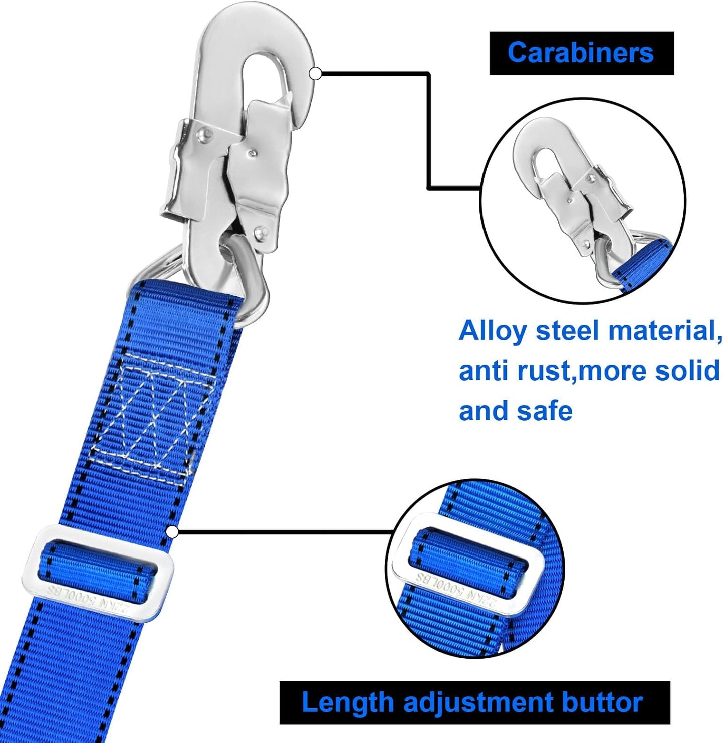 Trsmima Hunting Safety Harness, Tree Climbing Belt Restraint Lanyards, Safety Adjustable Lanyard, Add Level