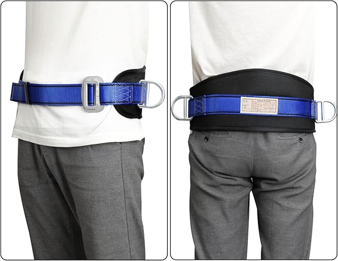 Trsmima Safety Climbing Harness Belt - Positioning Climbing Belt with Waist Pad and 2 D Rings, Personal Portable Safety Belt Kit Protective Equipment