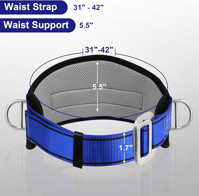 Trsmima Safety Climbing Harness Belt - Positioning Climbing Belt with Waist Pad and 2 D Rings, Personal Portable Safety Belt Kit Protective Equipment