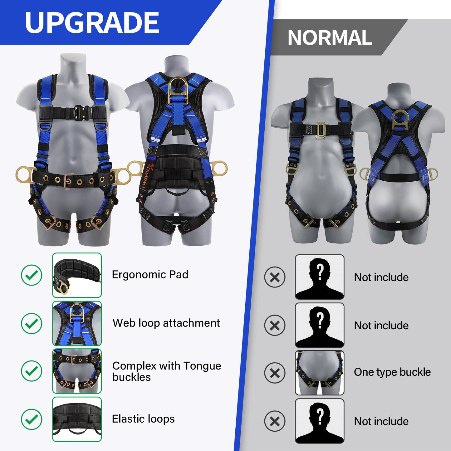 Trsmima Safety Harness Fall Protection - Roof Full Body Harness Men Construction Work Belt Tongue & Quick Connected Buckle