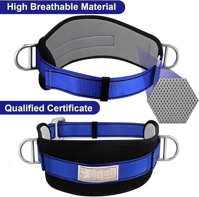 Trsmima Safety Climbing Harness Belt - Positioning Climbing Belt with Waist Pad and 2 D Rings, Personal Portable Safety Belt Kit Protective Equipment