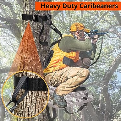 TRSMIMA Tree Stand Hunting Harness - Climbing Stands Strap Treestand Belt with Adjustable Metal Hook Quick Easy Quiet To Use