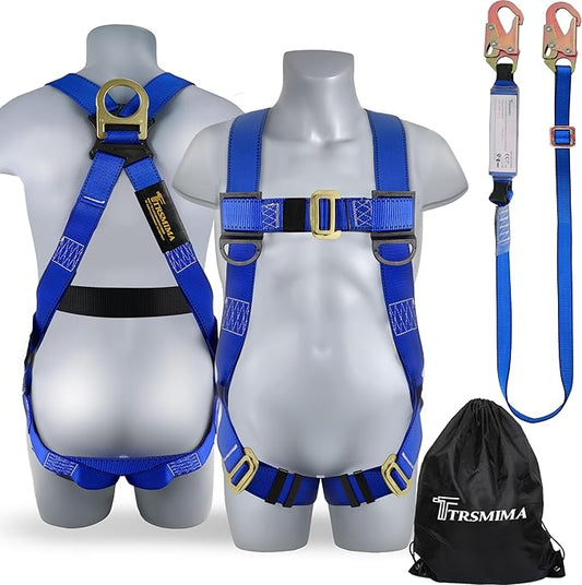TRSMIMA Safety Harness Fall Protection - Roofing Full Body Construction Lanyard Kit Men Fall Arrest Work Tree Climbing Roofer D-ring ANSI