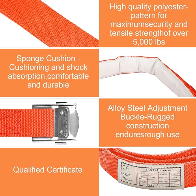 TT TRSMIMA Safety Belt with Adjustable Lanyard - Tree Climbing Belt Harness with Fall Protection, Ladder Safety Harness and Sports Gloves