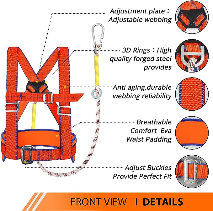 TRSMIMA Safety Harness Fall Protection - Half-Body Roofing Harness kit with 6 ft Lanyard and Padded Shoulder - ANSI Standard