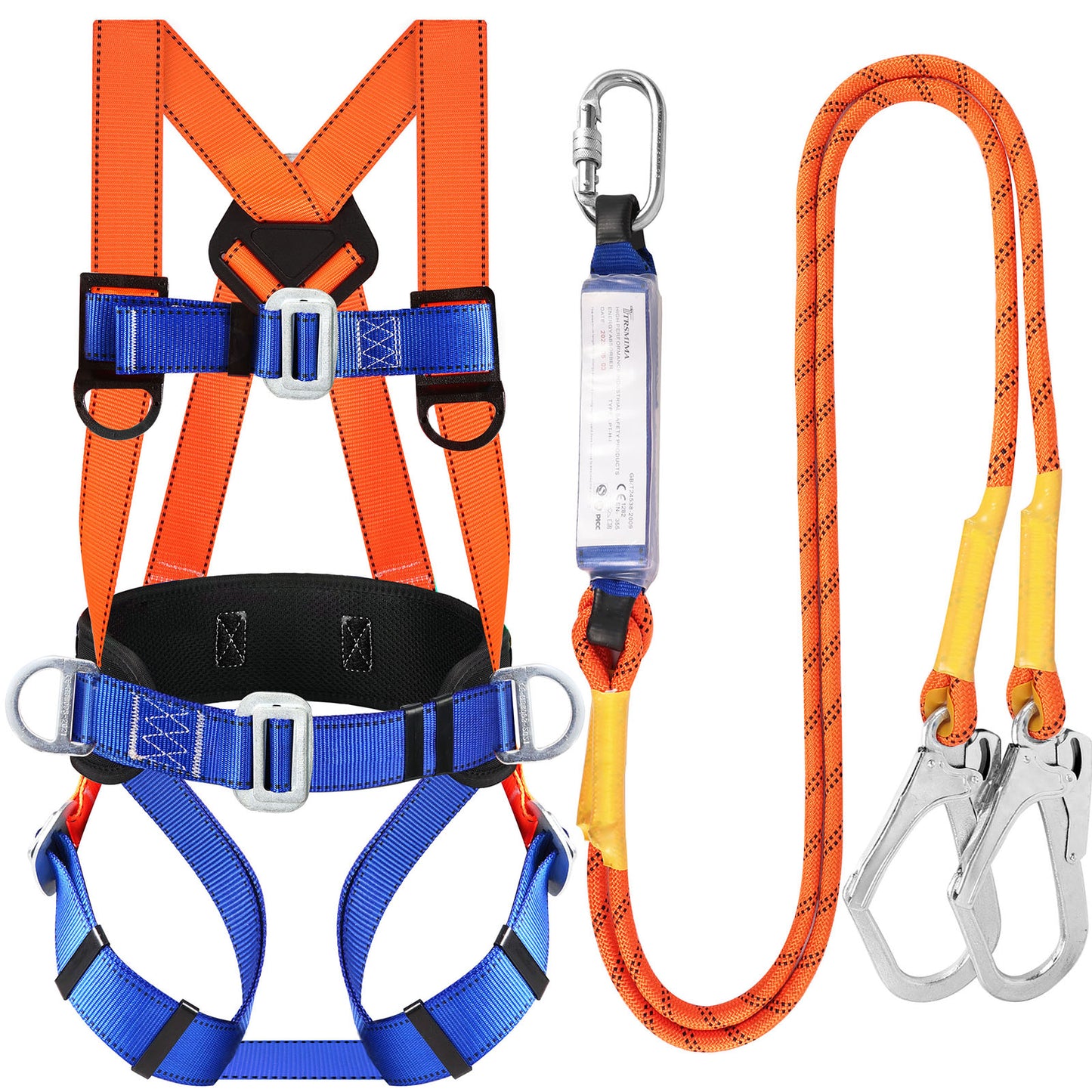 Safety Harness Fall Protection Kit: Full Body Roofing harnesses with Shock Absorbing Lanyard - Updated Comfortable Waist Pad