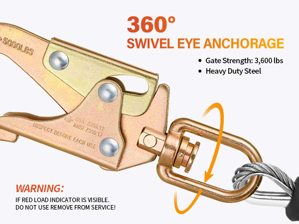 TRSMIMA Fall Protection Retractable Lanyard - 20ft/30ft Self-Retracting Fall Arrest Safety Construction Roofing Galvanized Steel Cable Swivel Top