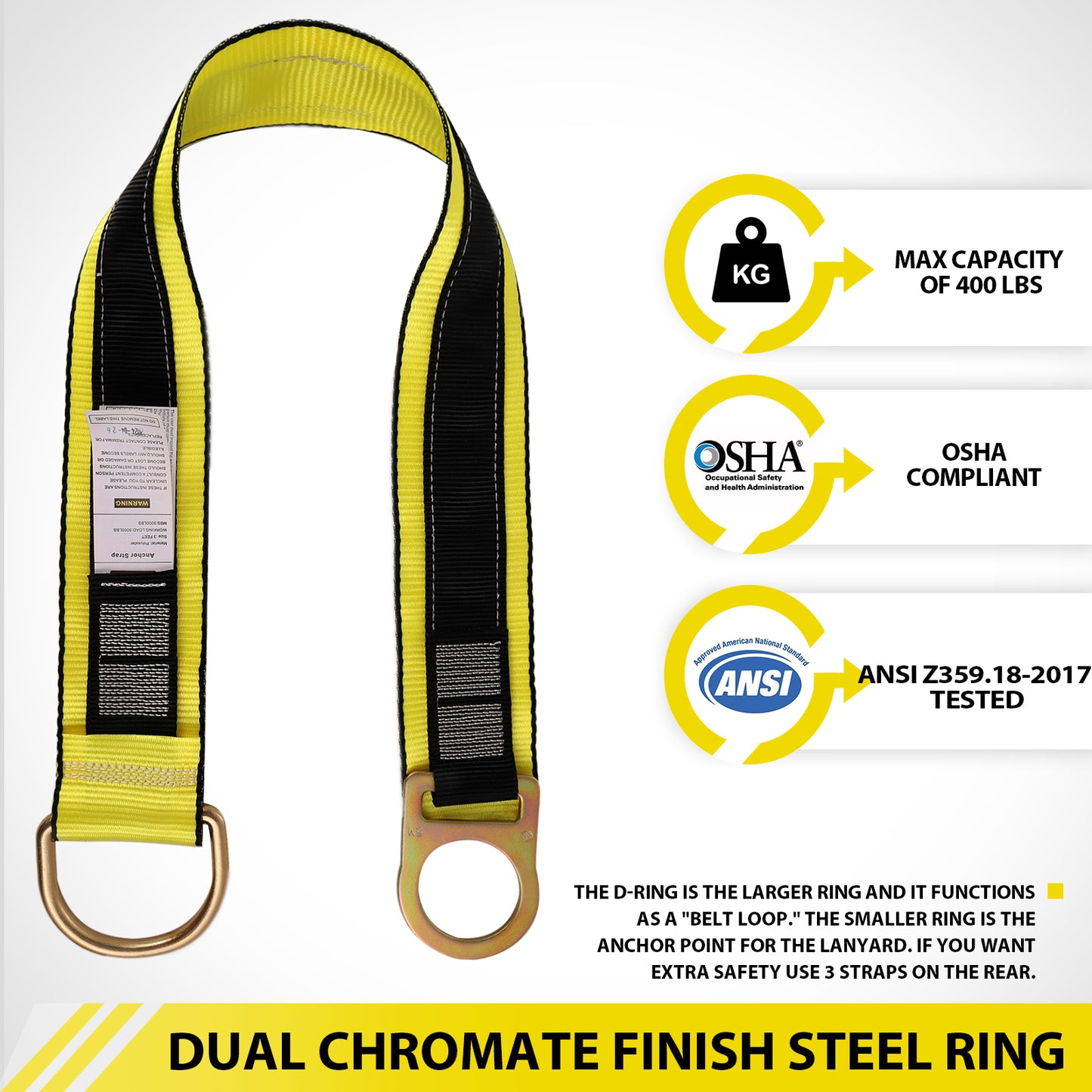 TRSMIMA Safety Strap Fall Protection - 3ft 4ft 6ft Cross Arm Strap Anchor Strap Anchorage Lanyard D Ring for Safety Harness