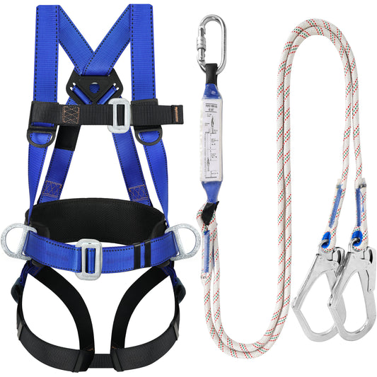 TRSMIMA Safety Harness Fall Protection Kit: Full Body Roofing harnesses with Shock Absorbing Lanyard - Updated Comfortable Waist Pad