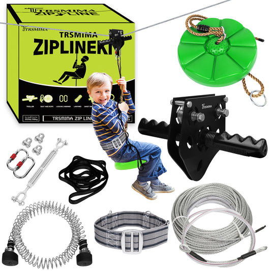 100 ft /120 ft /150 ft/180ft Zip Line Kit for Kids and Adult Up to 380 lb - Updated Removable Design Trolley and Thickened Seat, Rust Proof W/ Safety Harness - Zipline Kits for Backyard